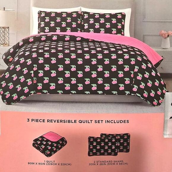 Juicy Couture Home Cherry Print 3-PC Reversible Full/Queen Quilt Set - Picture 4 of 7